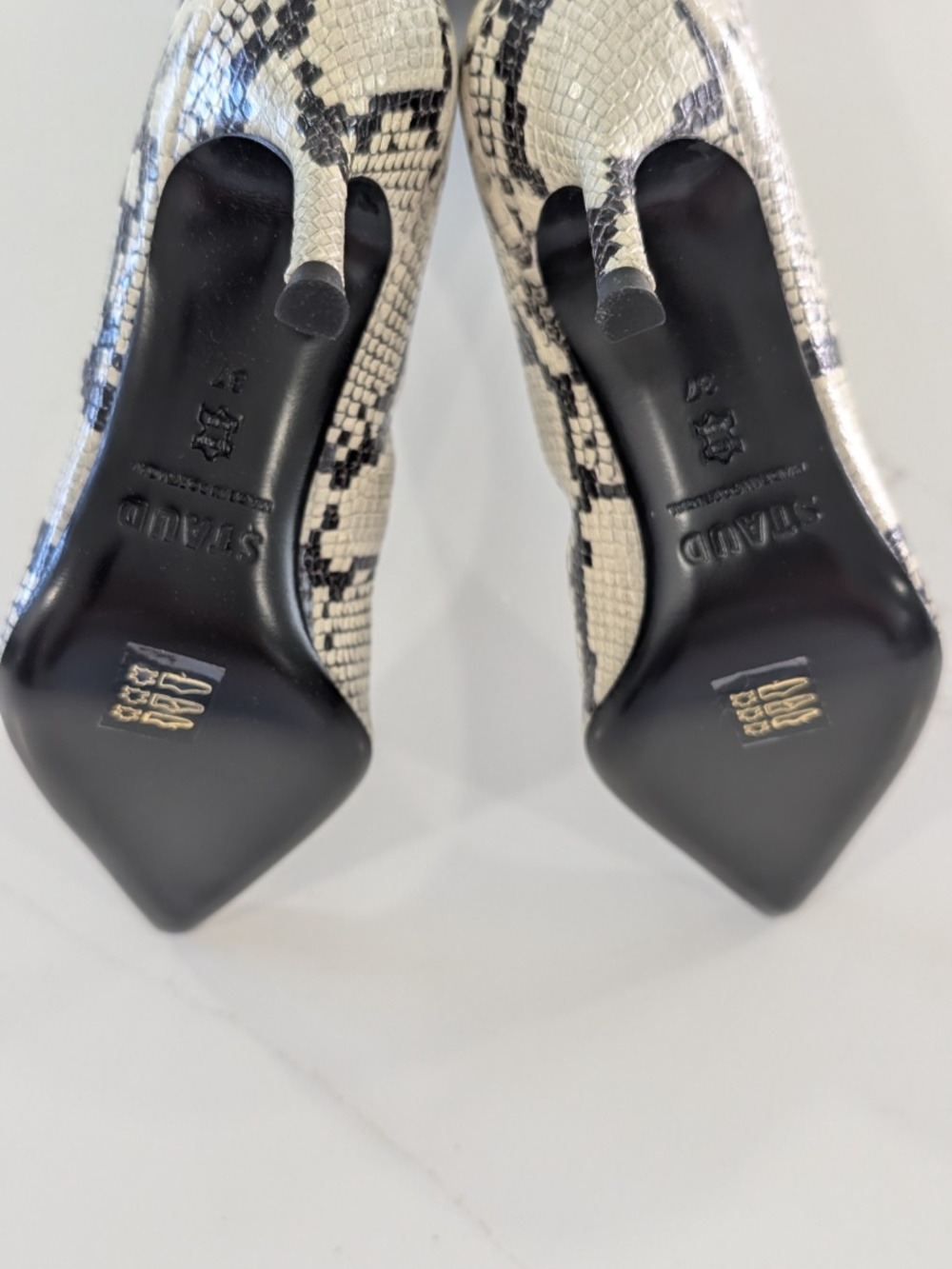 STAUD Sebastian Knee High Boots 37 7 White Snake Embossed Leather Pointed NIB - Picture 7 of 14